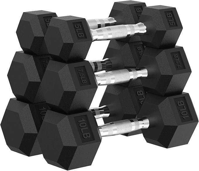 PAPABABE Hex Dumbbell Set, 45-135 lb Rubber Encased Home Gym Dumbbells, Weights Dumbbells Set for Women & Men, Hand Weight with Anti-Slip Grip