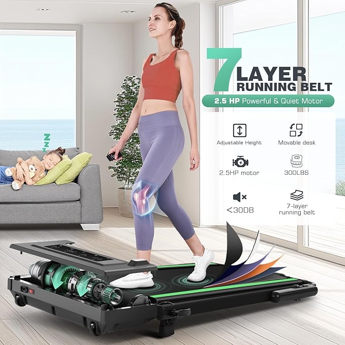 Walking Pad Treadmill with Desk Workstation,3.0 HP Foldable Treadmills with 12% Incline & Handle Bar,300lbs Capacity,2s Folding,Ultra-Quiet,Small/Compact Under Desk Treadmills for Home Ofiice
