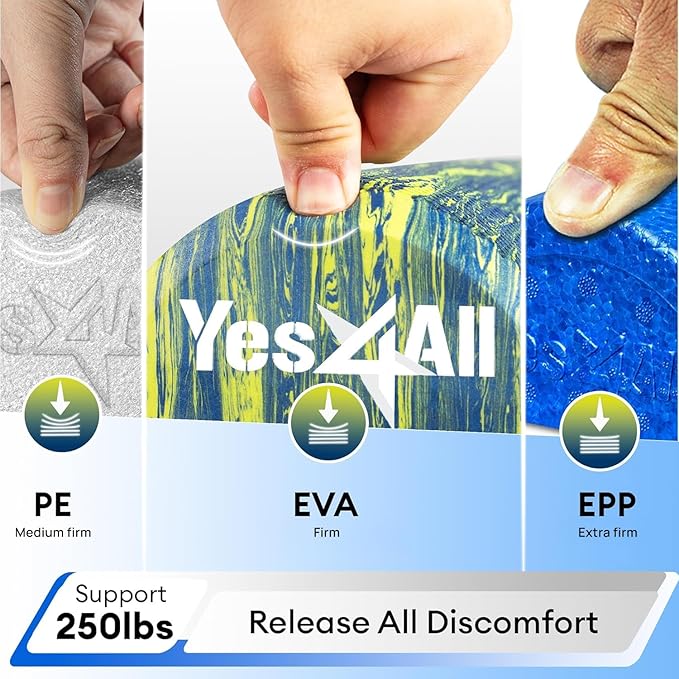 Yes4All EVA Firm Foam Roller for Stretching, Half Yoga Back Roller for Muscle Massage for Pilates, Yoga, Balance & Core Exercises - 12/36 inches