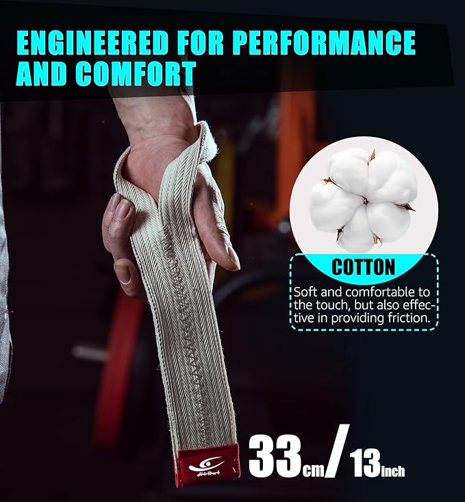 HiRui Cotton Lifting Wrist Straps (Pair) for Weightlifting Powerlifting Bodybuilding Strength Training | Wrist Support Wraps for Enhanced Grip & Stability - Soft & Durable, 13 inch Fits All