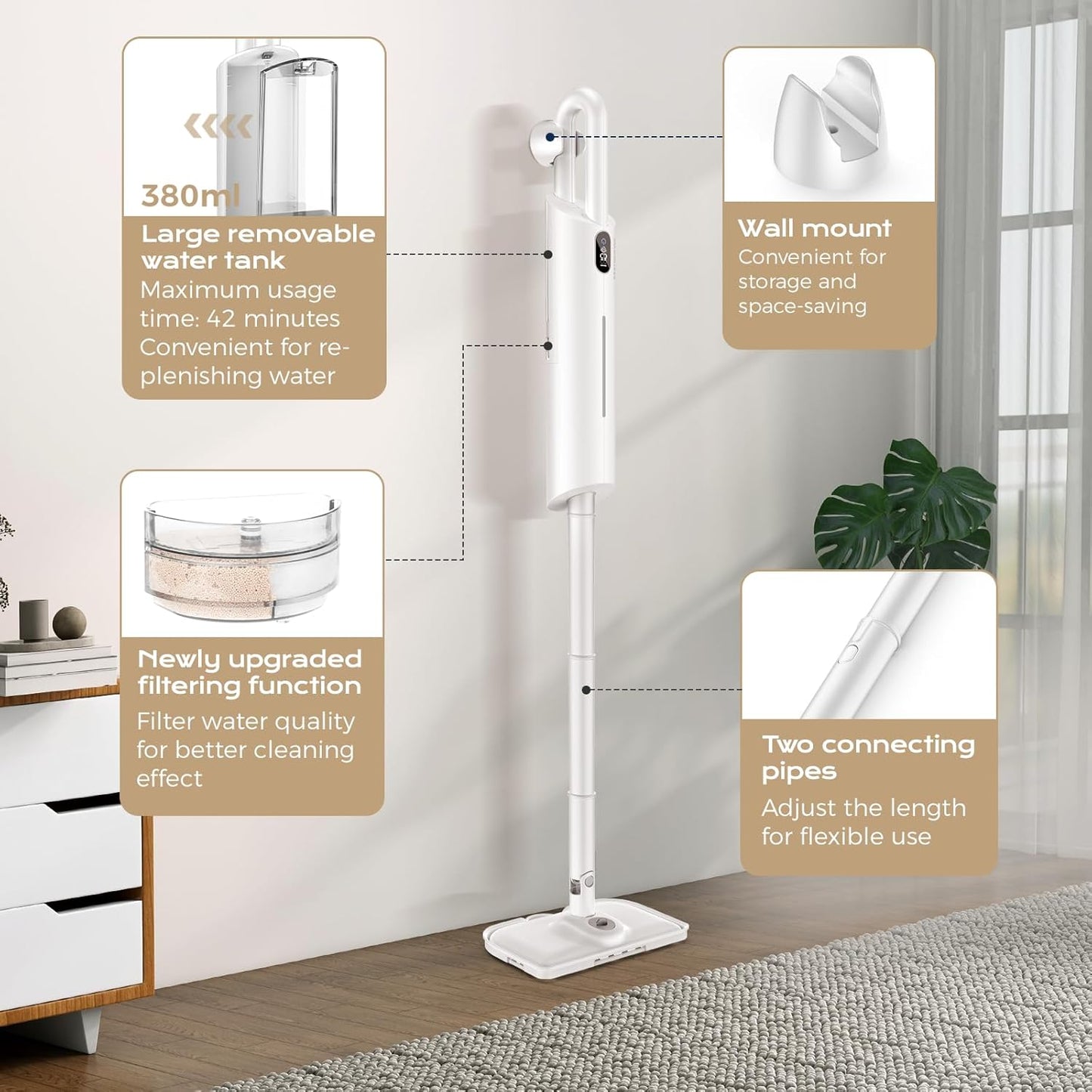 Steam Mop All-in-one for Floor Cleaning, MultiPurpose Steam Cleaner for Home with 13 Accessories, Detachable Handheld Floor Steamer with Scent Container and strap for Hardwood,Tiles,Cloths and Carpet