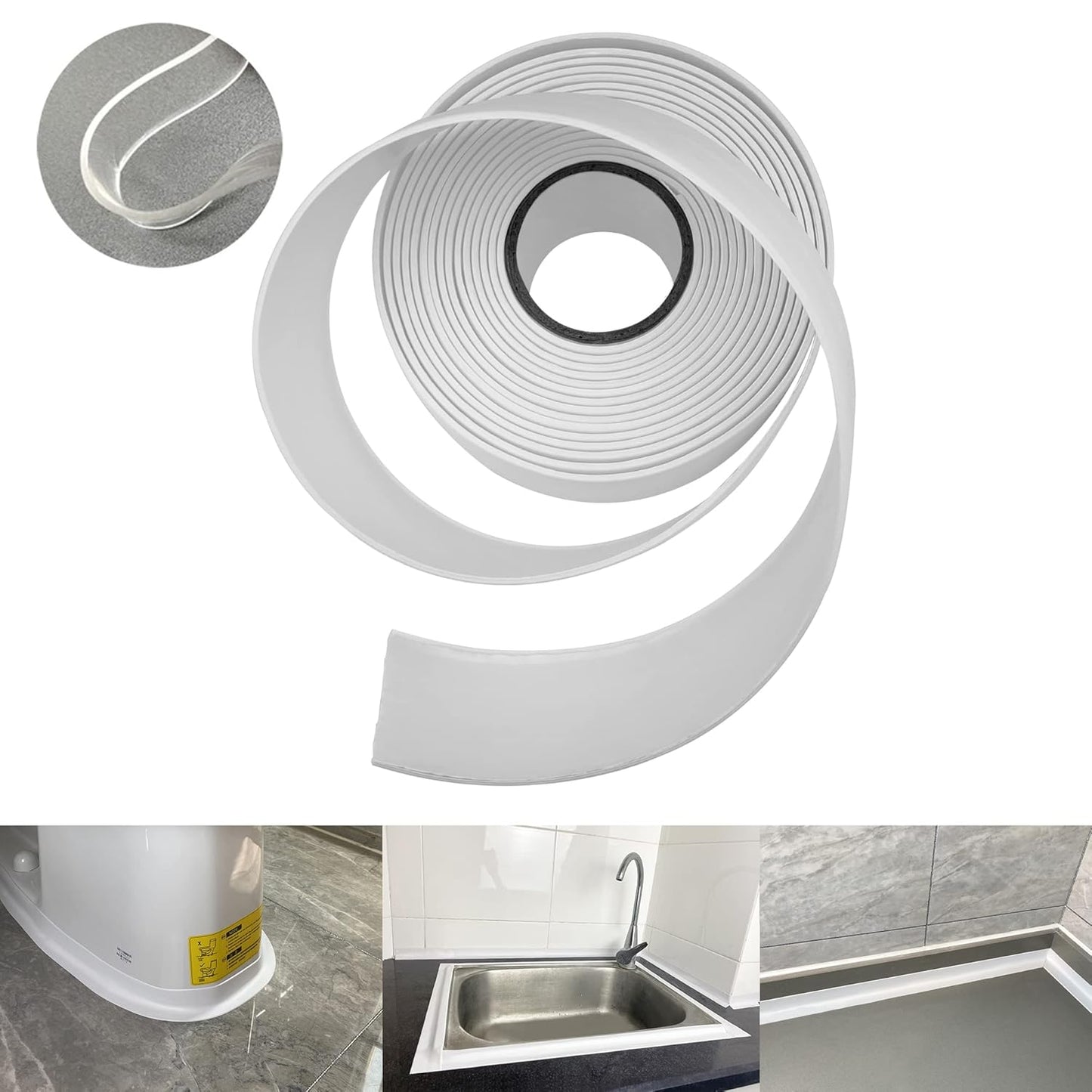 Caulk Tape Self Adhesive,Caulking Tape for Bathroom Sealant Strip Caulk Strip,Waterproof Caulking Sealing Tape for Bathroom,Toilet,Kitchen Countertop,Bathroom,Toilet (White-1.5IN-17.39FT-QP-A)