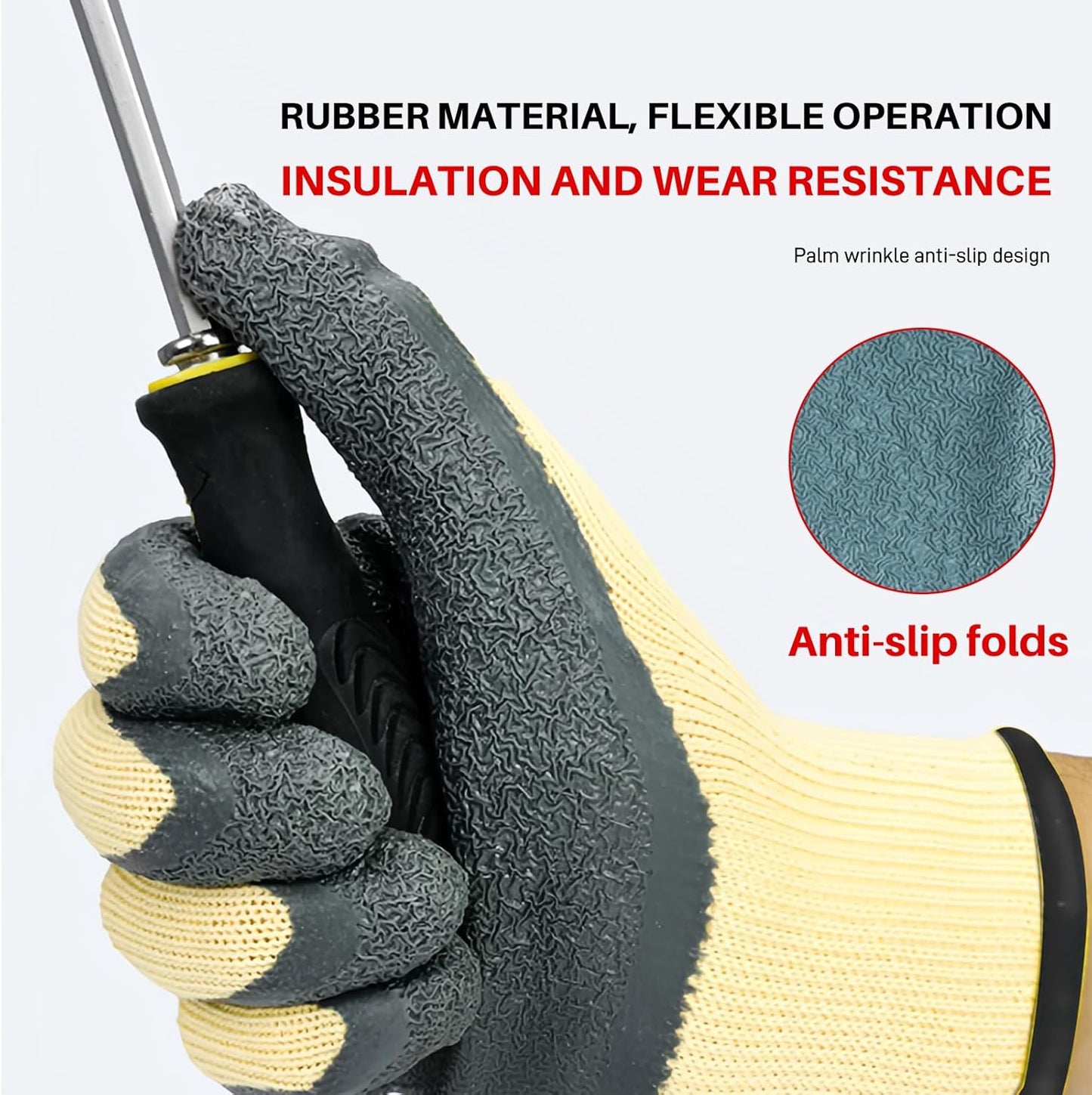 Insulated Electrician Gloves,400V Low Voltage Electrical Gloves For Men,Rubber Safety Work Gloves,Non Slip (Large)