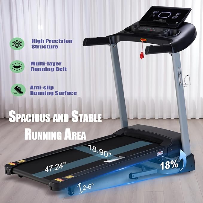 Incline Treadmills for Home, Treadmill with 18% Auto Incline, Heavy Duty 400LBS Capacity, Running Machine with 18.90" Wide Belt, 0.5-12 MPH Speed, 3.5 HP, 36 Programs, APP, Bluetooth, Foldable
