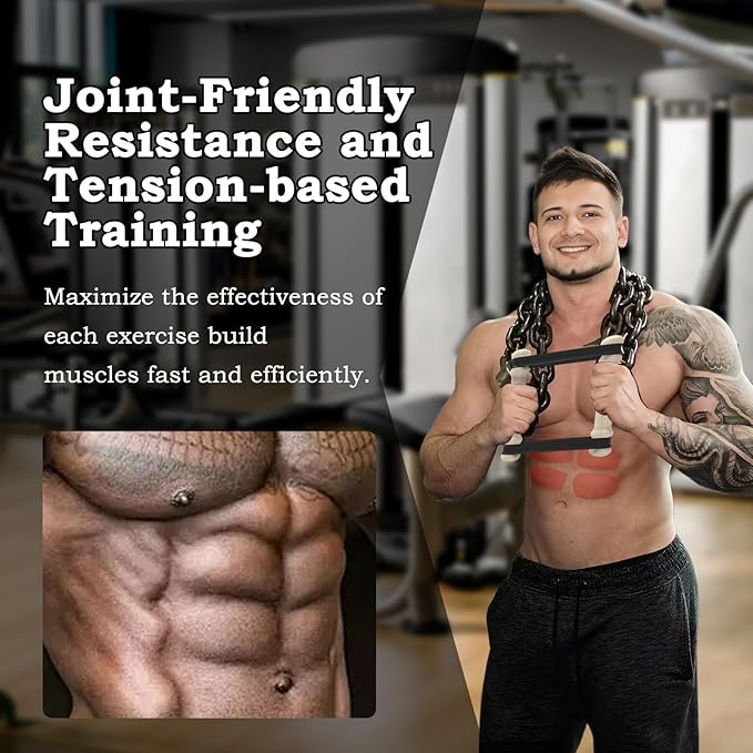 Rip Stick Portable Upper Body & Chest Workout Equipment with Adjustable Resistance Bands, Wooden Handles, Shoulder & Joint Rehab Home Gym – Muscle Strength & Flexibility Training (8 Bands Included)