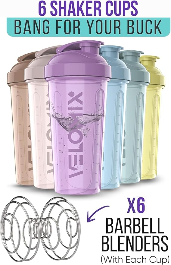 '-6 PACK- 28 oz Protein Shaker Bottle for Protein Mixes - 6x Wire Whisk | Leak Proof Shaker Cups for Protein Shakes | Protein Shaker Bottle Pack | Protein Shake Cup (Pastel Power Series)