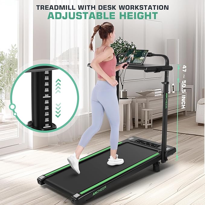Walking Pad Treadmill with Desk Workstation,3.0 HP Foldable Treadmills with 12% Incline & Handle Bar,300lbs Capacity,2s Folding,Ultra-Quiet,Small/Compact Under Desk Treadmills for Home Ofiice