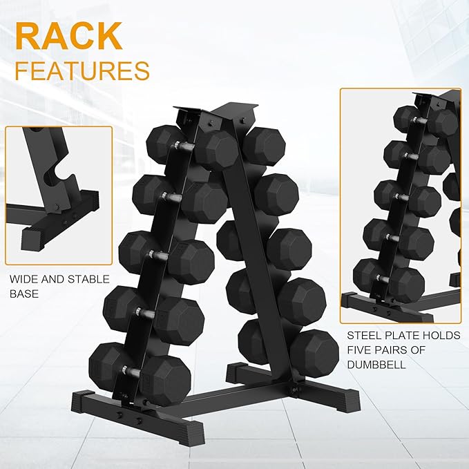 Rubber Coated Hex Dumbbell Weight Set, Multiple Sizes Exercise & Fitness Dumbbells,100LB Set,110LB Set,200LB,350LB,450LB,550LB, 35-50Lbs Pairs for Muscle Toning, Strength Building & Full Body Workout
