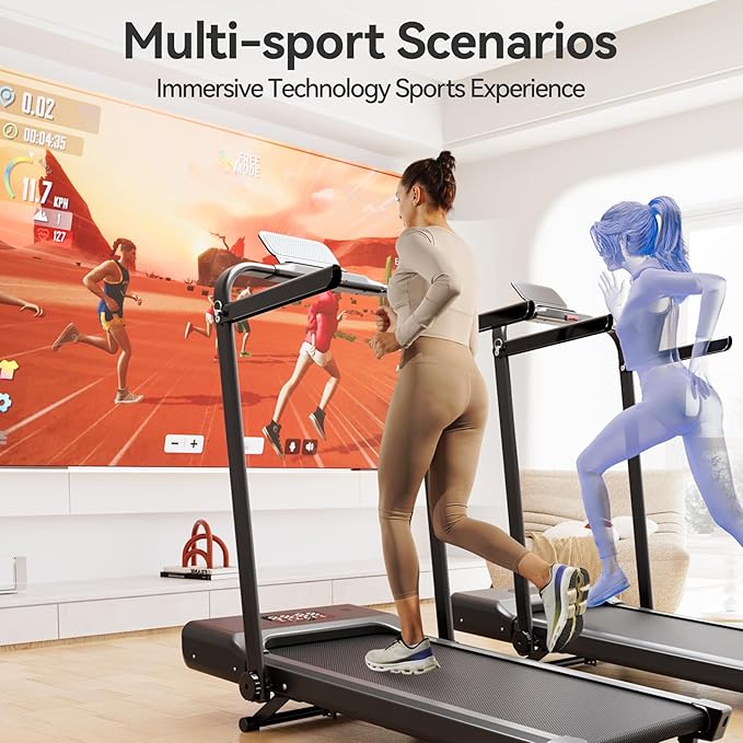 Walking Pad Treadmill with Handle bar, 3.0HP Small Foldable Treadmills for Home with APP Remote Control and LED Display, 7.5MPH Portable Treadmill 300 Lbs Capacity