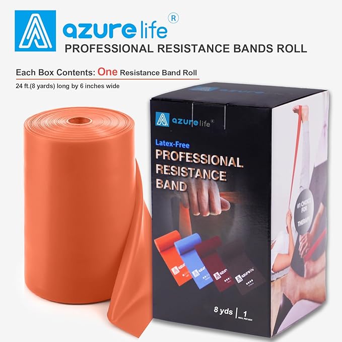 Professional 8 Yards Bulk Resistance Bands Rolls or 5,6,7 ft. Long Non-Latex Elastic Exercise Bands, Stretch Bands for PT, Yoga, Pilates, Rehab, at-Home or The Gym Workouts