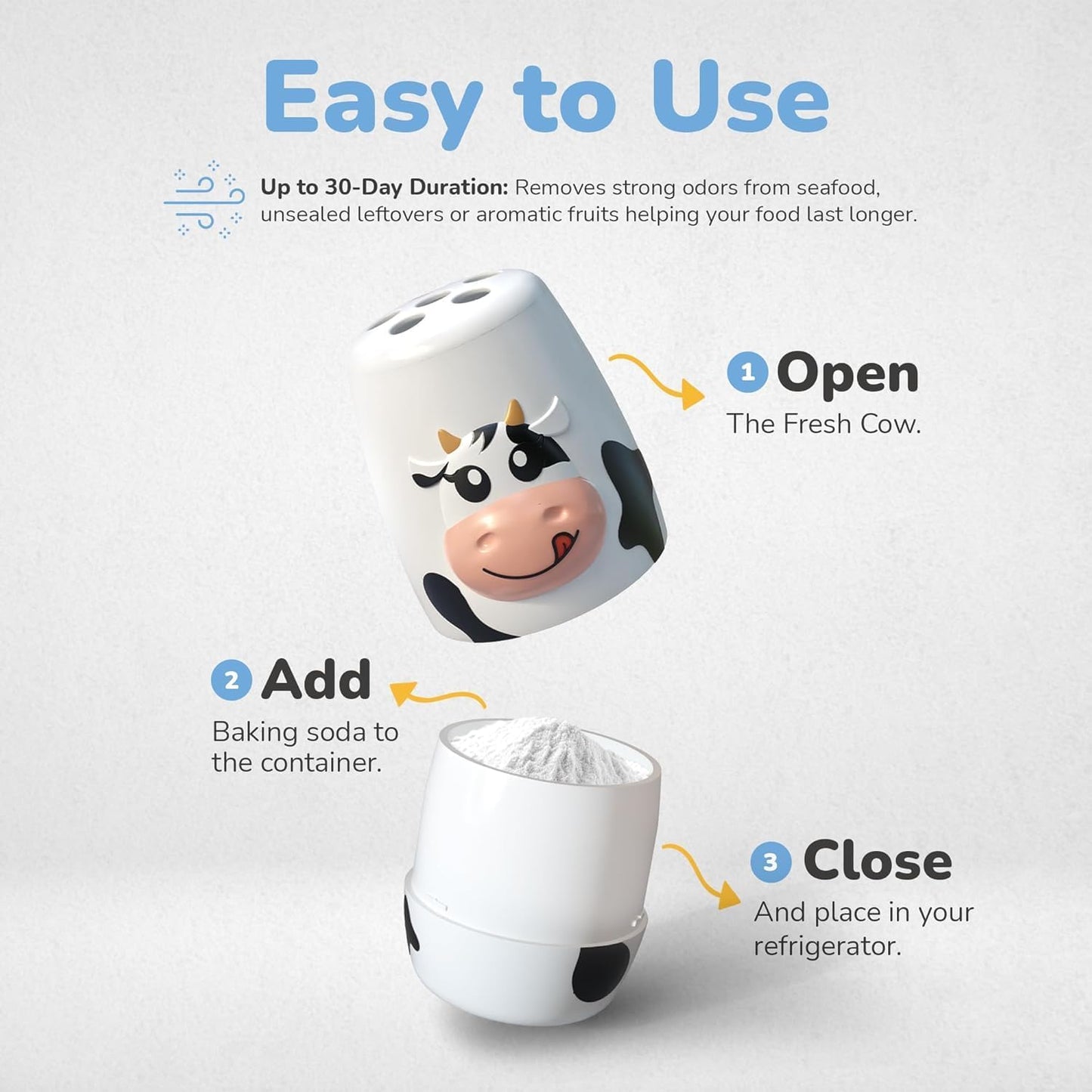 Cow Fridge Baking Soda Deodorizer – Fun Baking Soda Container | Baking Soda for Fridge and Freezer Odor Eliminator - BPA-Free Baking Soda Fridge Deodorizer