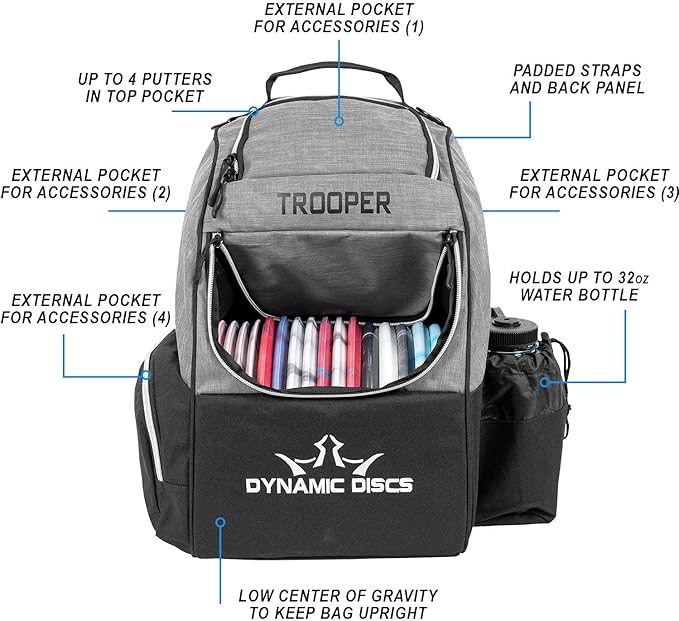 Dynamic Discs Trooper Disc Golf Bag | Large Frisbee Bags with 18+ Discs Capacity | Lightweight & Durable Backpack | Great Gifts or Disc Golf Accessories for Men | Ideal for Beginners & Pro Players