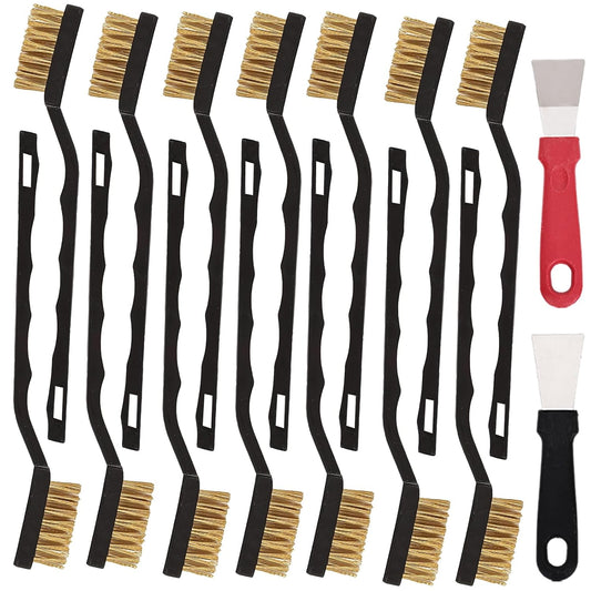 12 Pcs Mini Brass Brush Set, Brass Scratch Brush with Curved Handle, Cleaning Weld Slag and Rust