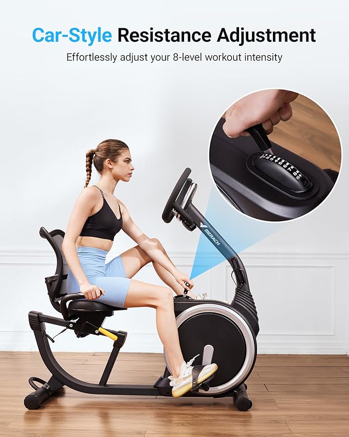 MERACH Recumbent Exercise Bikes for home, Light Commercial High-end Recumbent Bike for Seniors Adults, Magnetic Recumbent Exercise Bike with Smart Bluetooth and Exclusive App, LCD, Heart Rate Handle