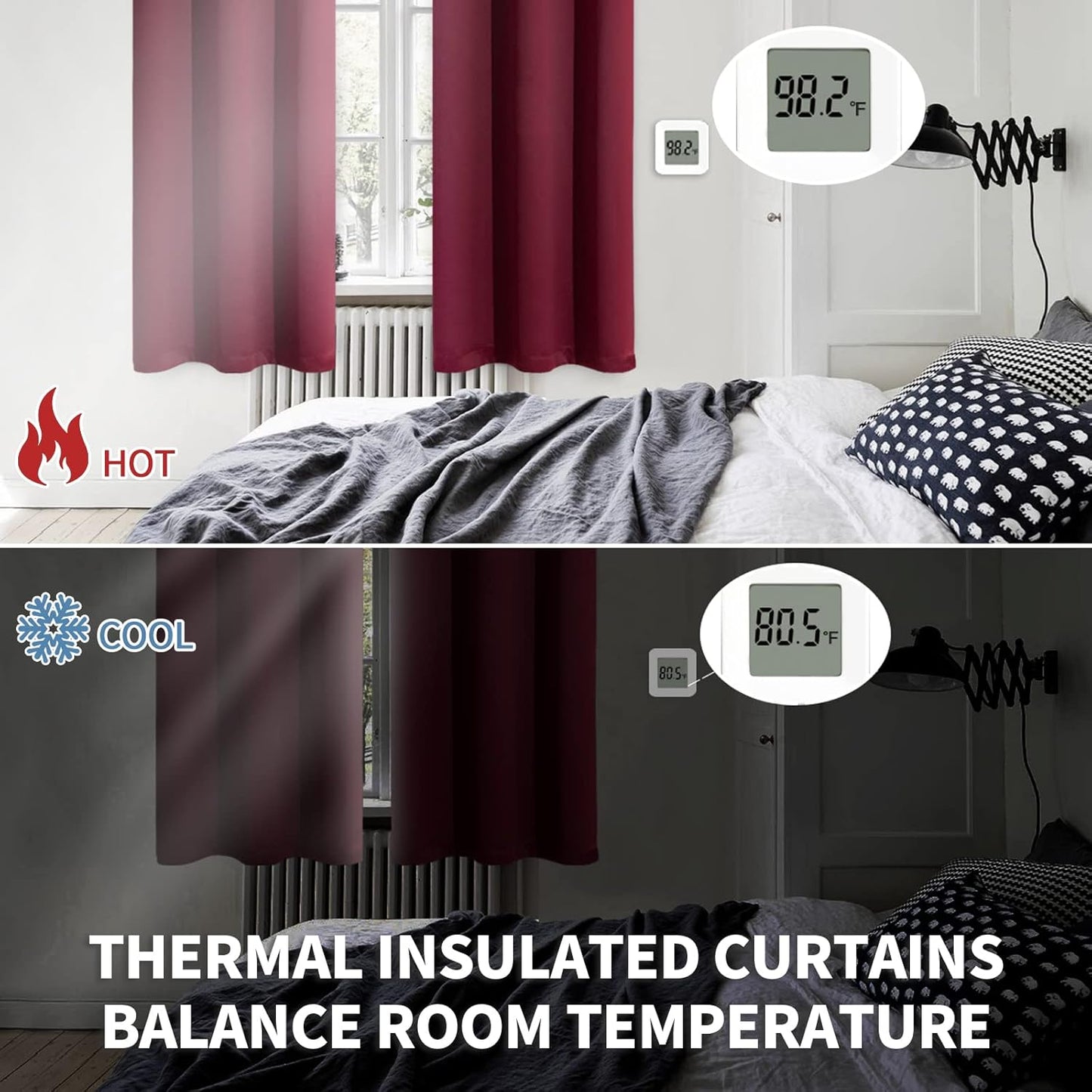 BGment Short Burgundy Blackout Curtains 40 Inches Length - Rod Pocket Thermal Insulated Room Darkening Window Drapes for Bedroom Kitchen Bathroom, 42 x 40 Inch, 2 Panels