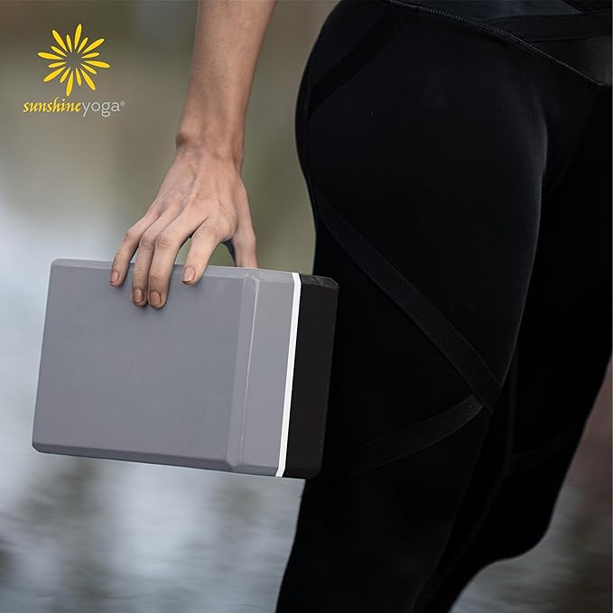 Sunshine Yoga 4" Striped Yoga Block, 10 Pack Bulk EVA Foam Yoga Blocks, Firm and Supportive Yoga Brick, Balance Foam for Stretching, Pilates, and Workout, 4" x 6" x 9"