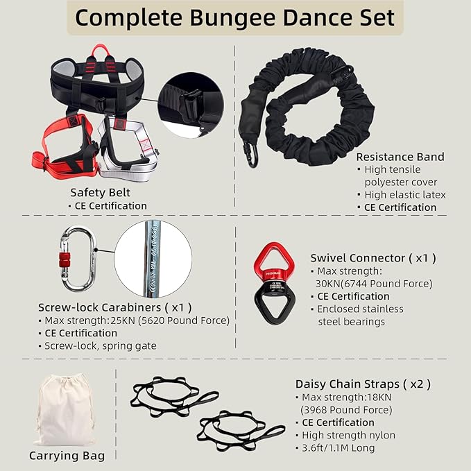 Bungee Fitness Set, Heavy Resistance Band Set, Professional 4D Yoga Bungee Rope Workout Equipment W/6 Sizes, for Home Gym Training & Fitness(Not for Extreme Sports)