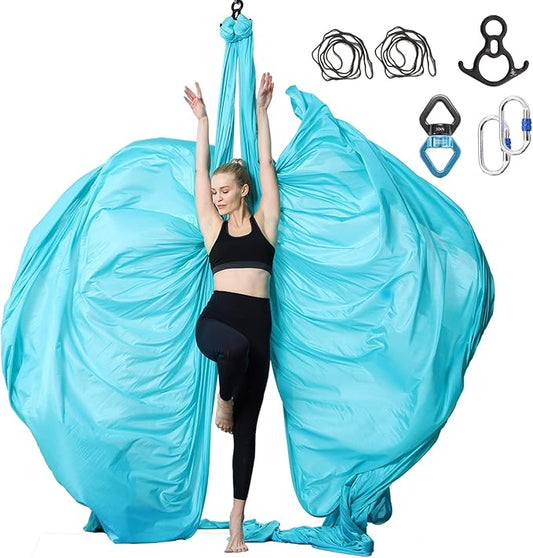 Aerial Silks Yoga Swing Set - 9/11 Yards Aerial Yoga Hammock Kit Anti-Gravity Flying for Fitness, Low/Non Stretch Nylon Tricot Fabric Hardware Included for Dance