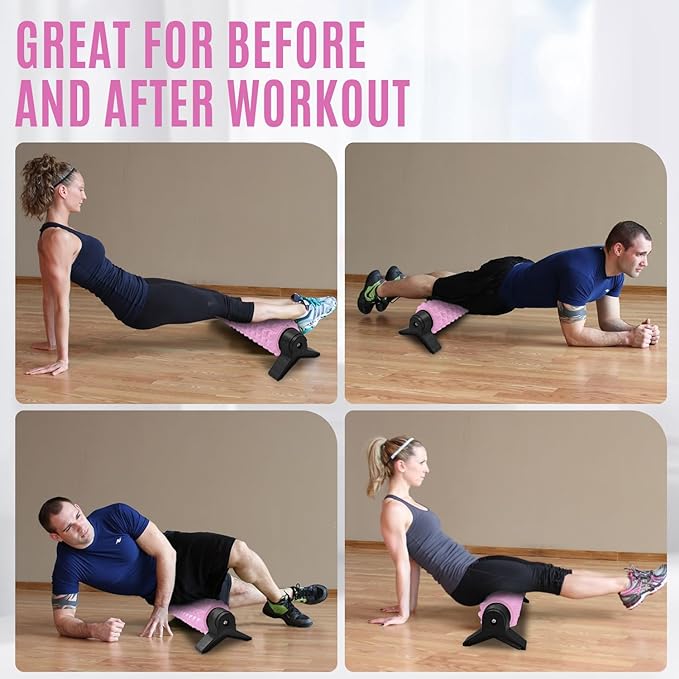 Trigger Point Foam Roller with Stand, 18 Inch Medium Density Foam Roller Long Yoga Roller Foam Exercise Roller for Physical Therapy, Muscles Deep Tissue, Pilates, Back Pain and Muscle Recovery (Pink)