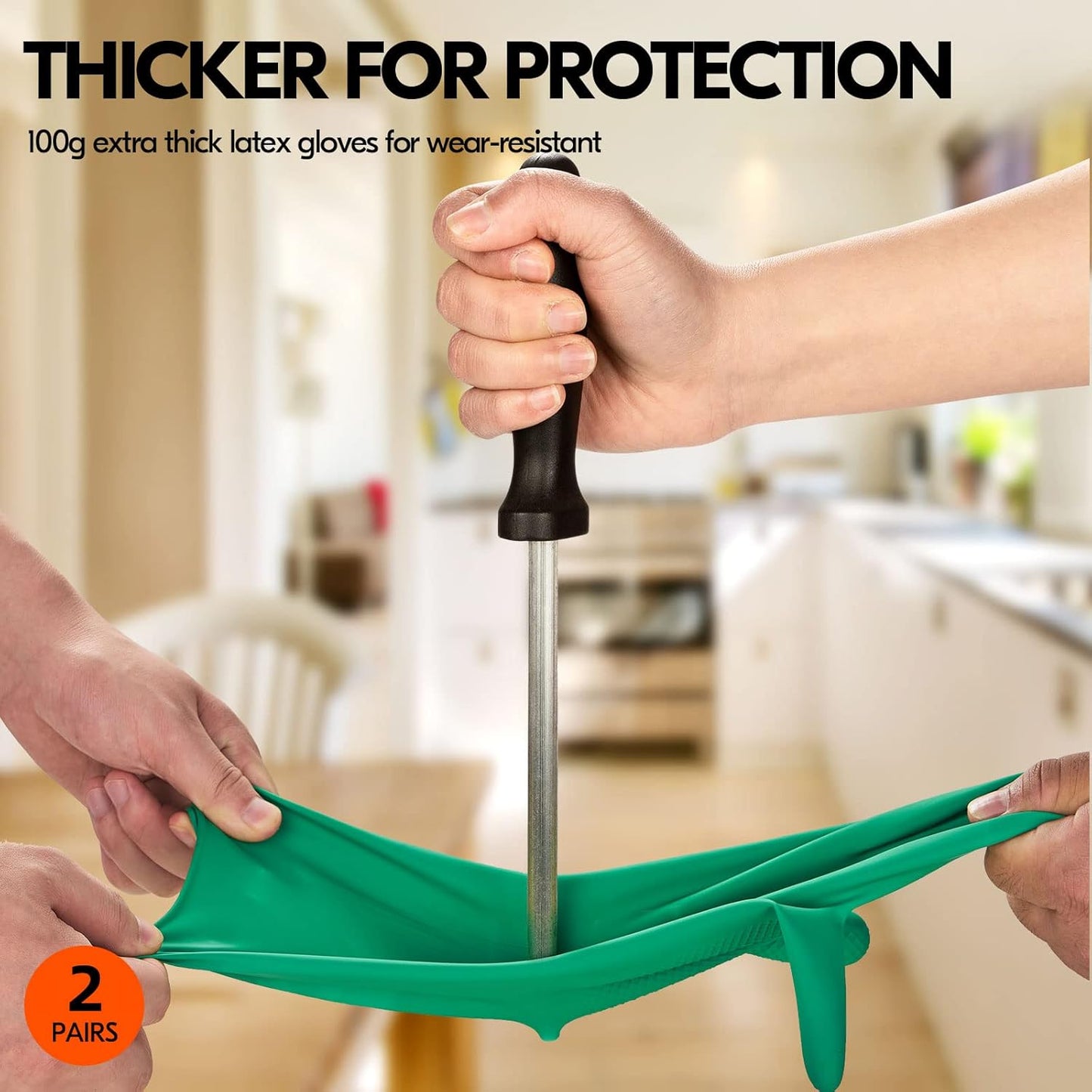 Vgo... 2-Pairs Reusable Household Gloves, Rubber Dishwashing gloves, Extra Thickness, Long Sleeves, Kitchen Cleaning, Working, Painting, Gardening, Pet Care (Size L, Green, HH4601)