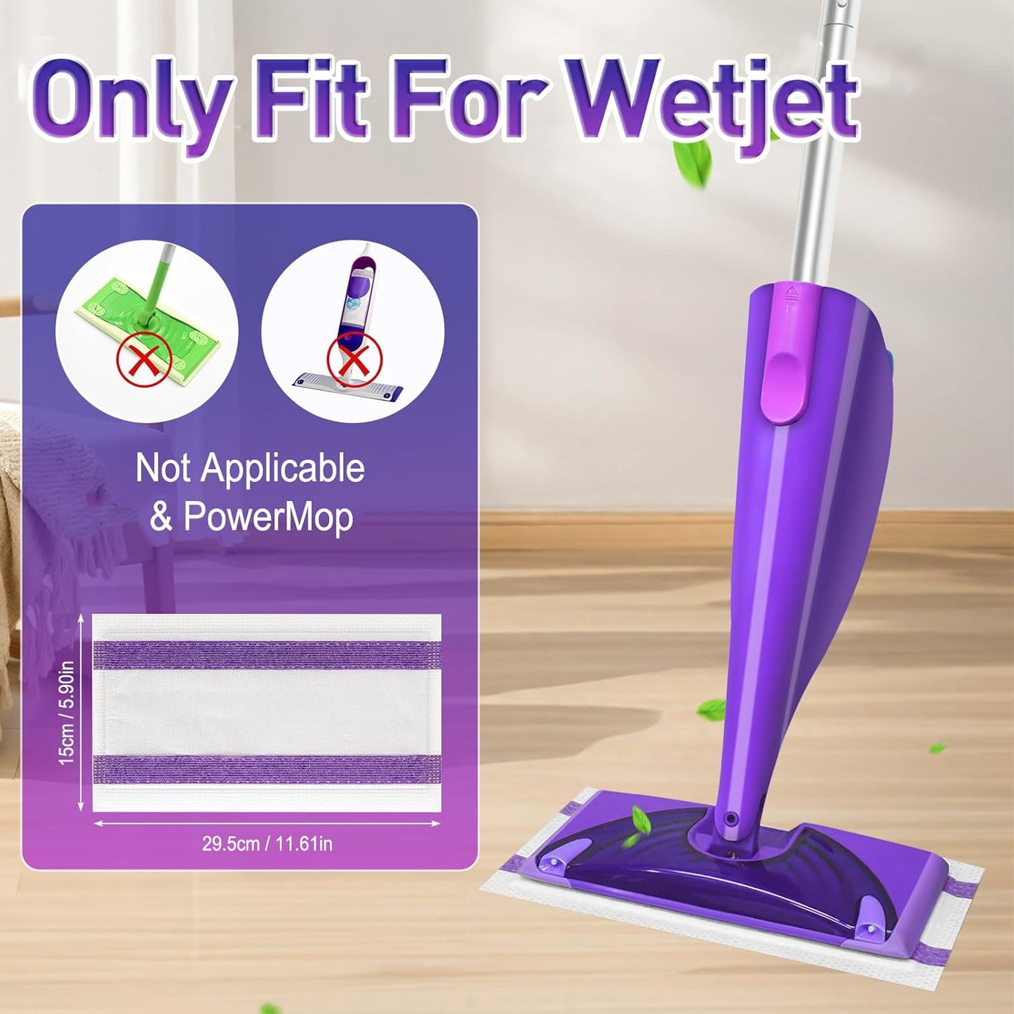 60Pack Mopping Pad Refill for Wetjet Mop Compatible with Wet Pads Refill Replacement for Wet Jet Pads Disposable Multi Surface Floor Mop Pads, Thickness & Absorbent