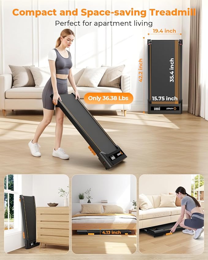 Walking Pad, 2.5HP Under Desk Treadmill for Home Office, 300 Lbs Capacity Portable Treadmills with Remote Control & LED Display, 2 in 1 Running Pad for Walking Jogging and Running