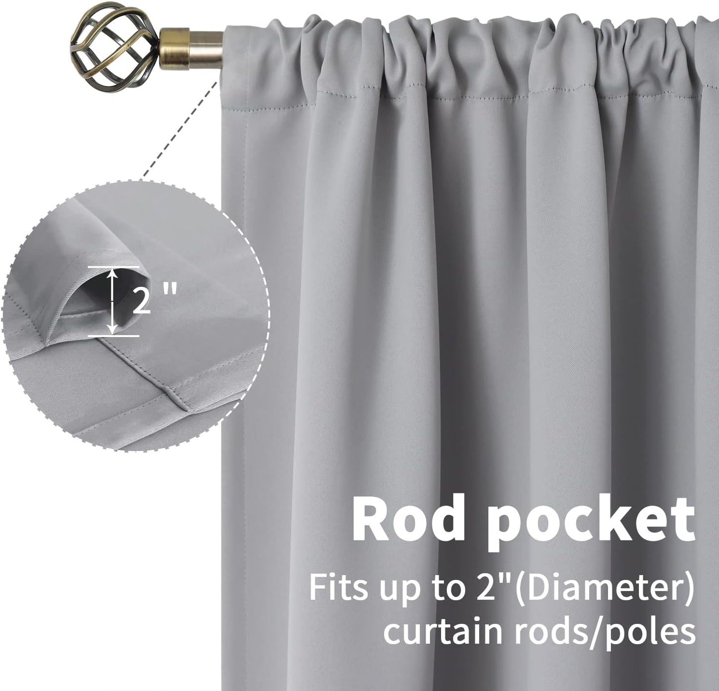 BGment Light Grey Blackout Curtains 45 Inches Length for Bedroom - Short Thermal Insulated Drapes with Rod Pocket Room Darkening for Living Room Window Privacy, 42 x 45 Inch, 2 Panels