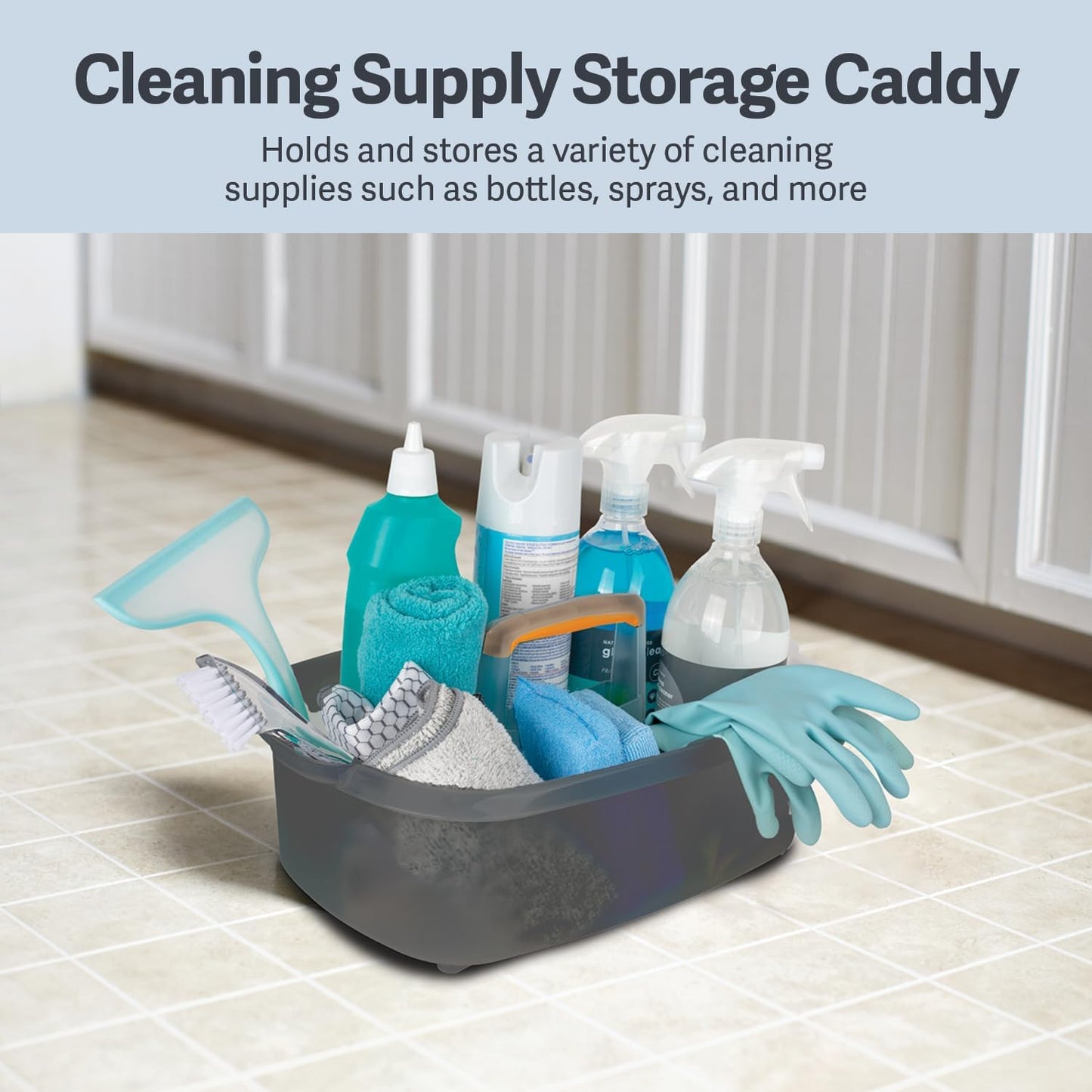 Casabella Plastic Bucket, Gray and Orange, 1.85 Gallon | Storage Caddy | With Handle | Pack of 6
