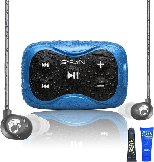 100% Waterproof SYRYN Swimbuds Flip Bundle for Swimming with Music | Enjoy Up to 2,000 Songs or 138 Hours of Audio | Drag and Drop MP3, AAC, M4a, FLAC Using PC or Mac | No Apple Music, No Spotify