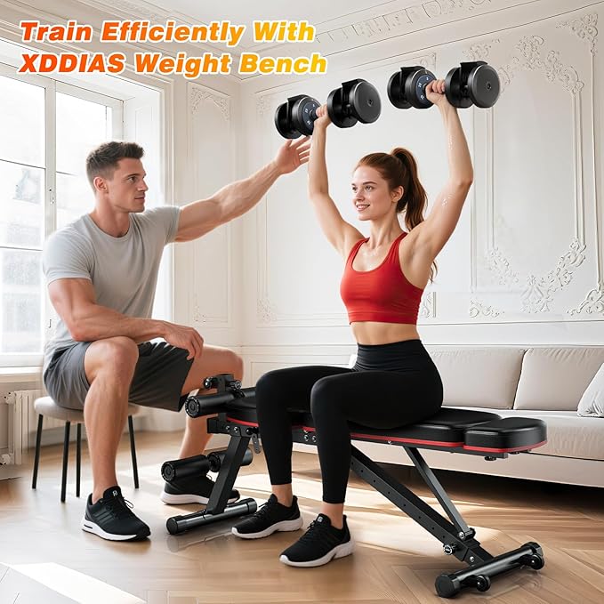 XDDIAS Adjustable Dumbbell Set of 2, 25/55/80LB Dumbbell Set-1Sec Adjustable Weights-5/10 in 1 Free Weights Dumbbells Set with Effortless Tray/No-Slip Handle-Compact Size for Women/Men at Home Gym