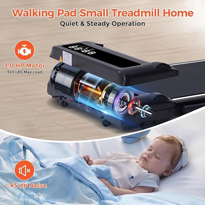 Folding Walking Pad Treadmill with Handle Bar, 3.5HP Compact Portable Foldable Walking Pads Treadmill with Handles, Electric Small Treadmills for Home Office Apartment, LED Display, 400 LBS Capacity