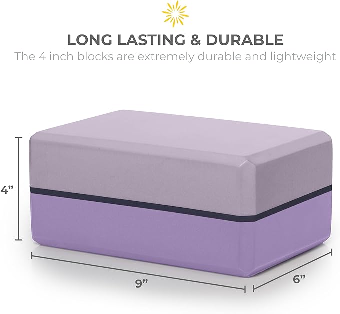 Sunshine Yoga 4" Striped Yoga Block, 10 Pack Bulk EVA Foam Yoga Blocks, Firm and Supportive Yoga Brick, Balance Foam for Stretching, Pilates, and Workout, 4" x 6" x 9"