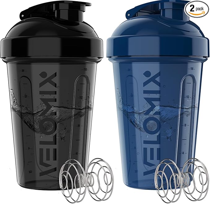 '-2 Pack- 20 oz Protein Shaker Bottles for Protein Mixes - 2x Wire Whisk, Leak Proof Shaker Cups for Protein Shakes and Pre Workout, Protein Shaker Bottle Pack, Protein Mixer Cup (Blue&Black)
