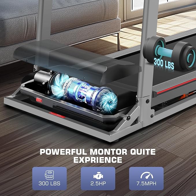 Treadmill with Desk Workstation & Adjustable Height, 300 LBS Weight Capacity, Folding Treadmill with 3 Level Incline, Bluetooth Speaker & App, Portable 2.5HP Walking Pad with Desktop for Home Office