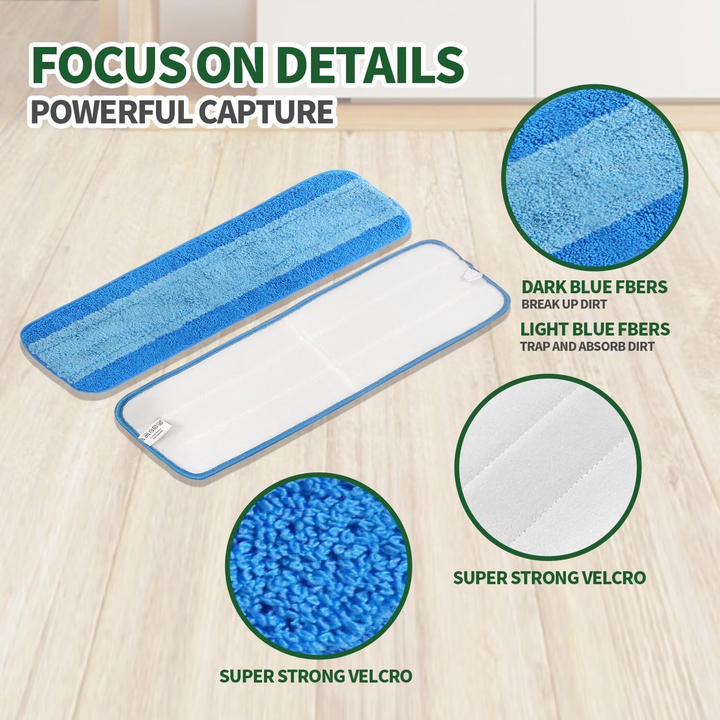 20 Pack Microfiber Cleaning Pads for Bona Mop, Reusable Microfiber Mop Pads for 18 Inch Mop, Hardwood & Hard Surface Floors Replacement Cleaning Mop Pads, Machine Washes