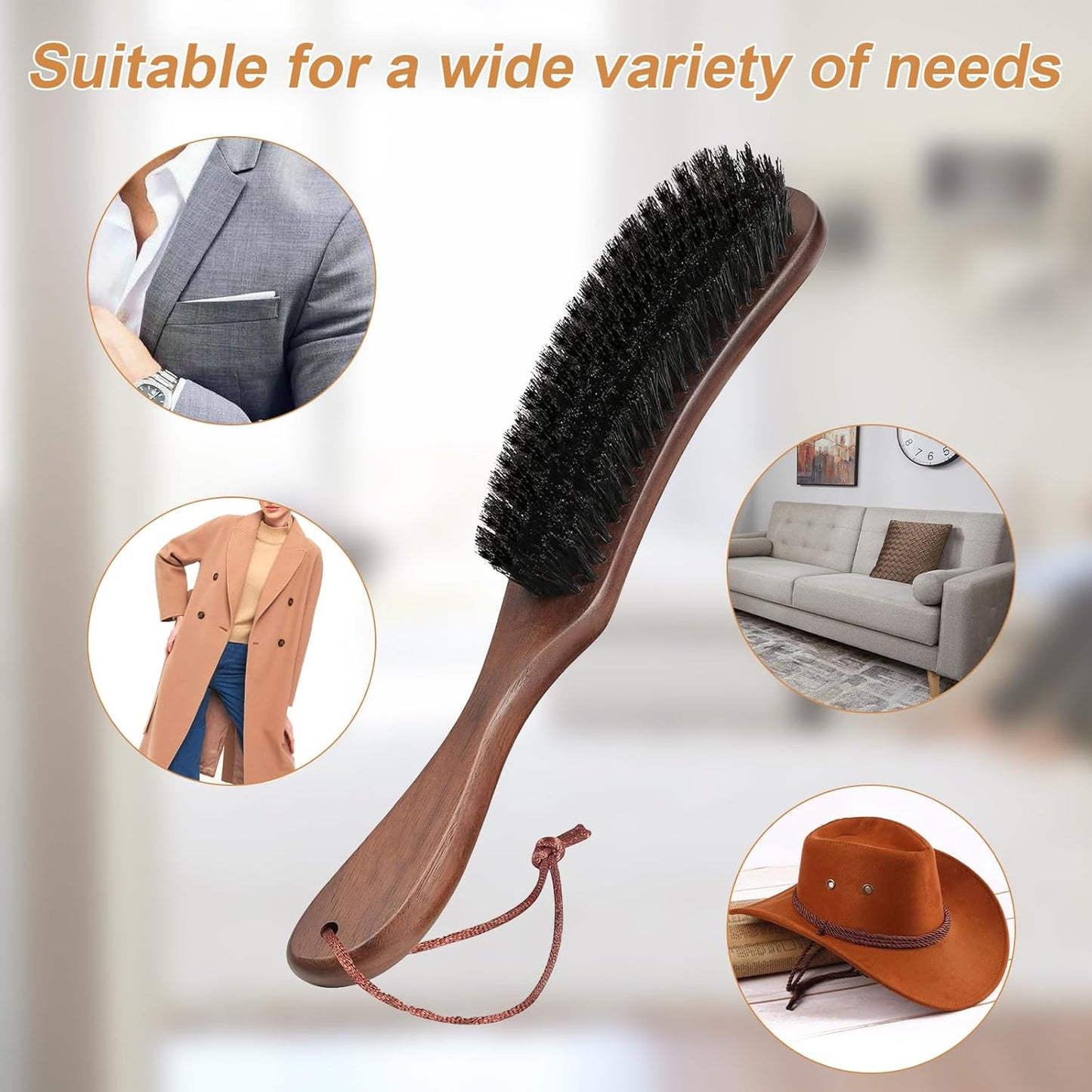 Wood Felt Brush,Large Black Walnut Wood Handle Boar Bristle Lint Brush,Suitable for Felted Hats, Suits,Cashmere,Wool,Velvet,Suede and Pet Hair for Men