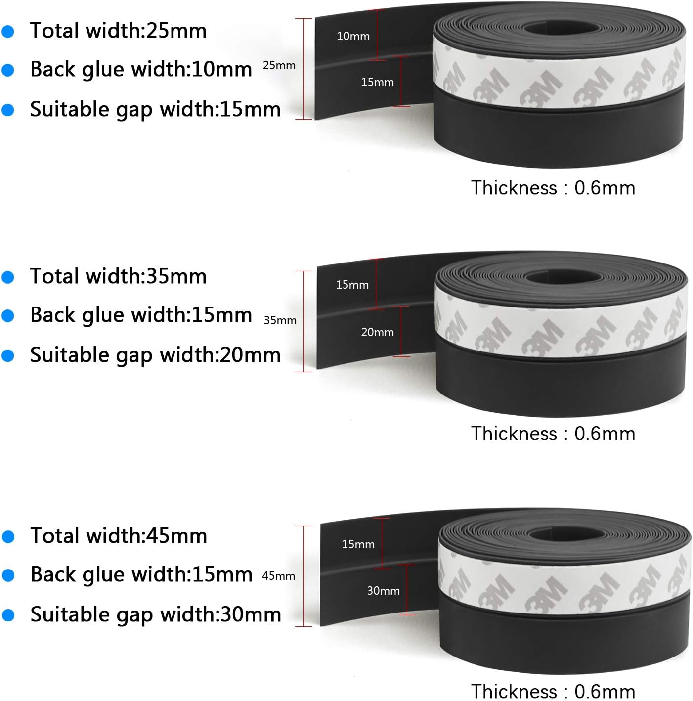 TAROSE Weather Stripping, Silicone Door Seal Strip Door 16 Feet Long Black (Width 35mm)