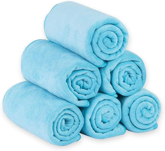 JML Microfiber Bath Towels, Bath Towel Set (6 Pack, 27" x 55") - Extra Absorbent and Fast Drying,Multipurpose Microfiber Towel for Bath, Beach, Pool, Sports, Yoga - Sky Blue
