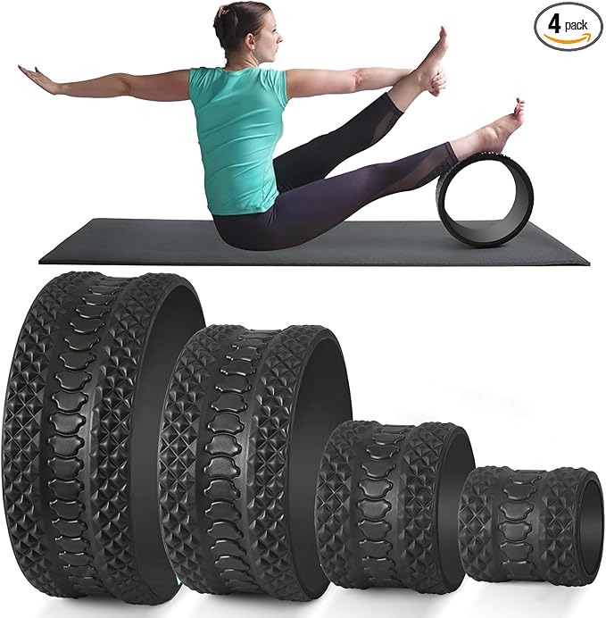 Back Roller Wheel 4 Pack - Yoga Wheel for Back Pain & Stretching,Back Roller for Deep Tissue Massage, Back Wheel for Physical Therapy & Exercise