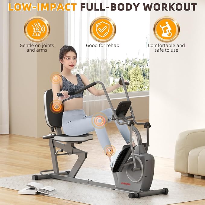 VANSWE Recumbent Exercise Bike with Arm Exerciser for Seniors Adults Home Training - Elliptical Recumbent Cross Trainer with Magnetic Resistance, Free App, Bluetooth Connectivity and Pulse Sensor