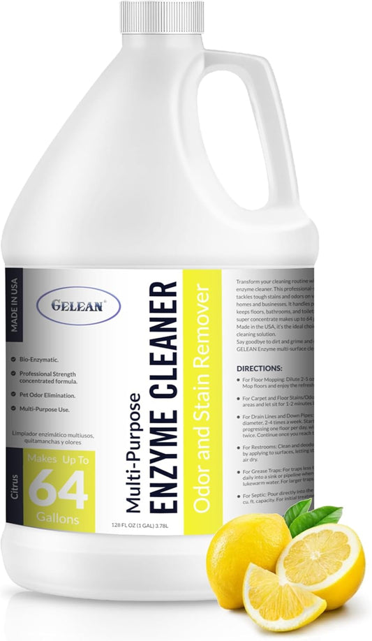 Multi-Purpose Probiotic Enzyme Cleaner, Made in USA - Pet Stain and Odor Remover - Concentrated - Professional & Home Strength Drains, Floors, Bathrooms, Toilets Trash Can, (1 gallon, Citrus)