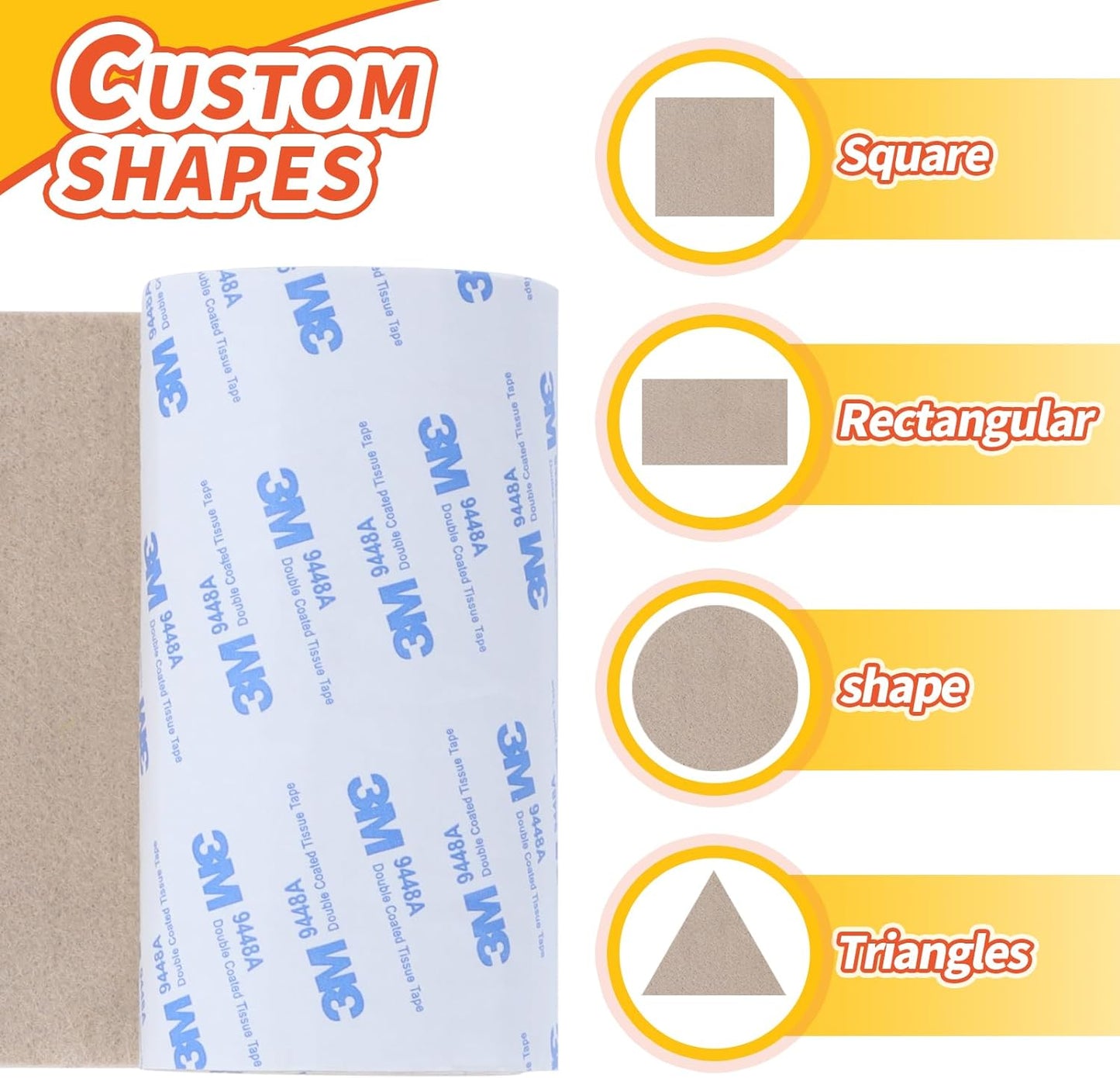 Felt Furniture Pads, Non Slip Self Adhesive Cuttable Felt Tape Beige Heavy Duty Felts Strip Roll for Protecting Hardwood Floors Chair Wall Protector (40 x 5 x 0.12 Inch, 2 Pack)
