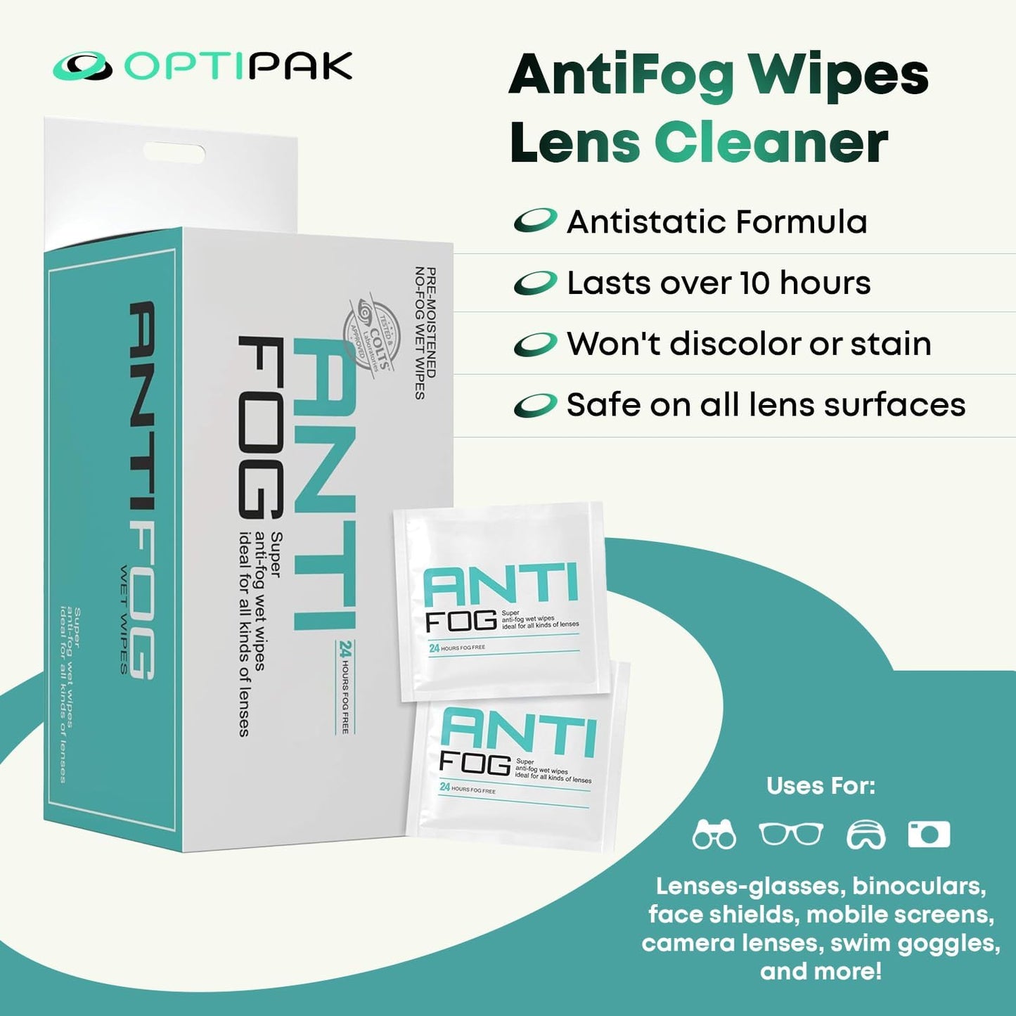 Anti Fog Wipes for Glasses, Binoculars, Face Shields, Ski Masks or Swim Goggles | Pre-Moistened Cleaning Antifog Lens Wipes for Eyeglasses and Defogger for Glasses (250 Count)