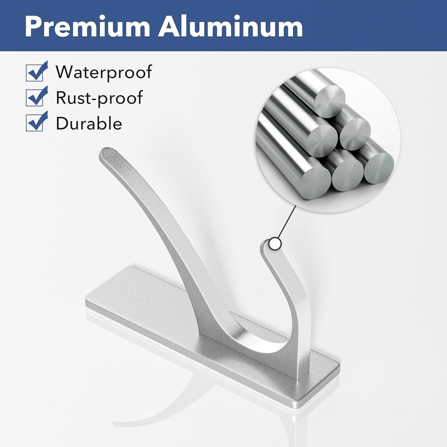 Stick on Hooks for Hanging, Extra Sticky 6KG (Max), Coat Hook on Door for Towel Coat Hat Key, Self Adhesive Hangers Wall Mounted, Silver, 6 Pack