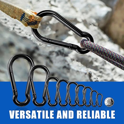 KINLINK 10 Pack Black Carabiner Clip, 2.75 inch Heavy Duty Spring Snap Hook, Small Caribeener Clips for Outdoor Camping, Swing Set, Hammock, Hiking Travel, Fishing, Quick Link Keychain