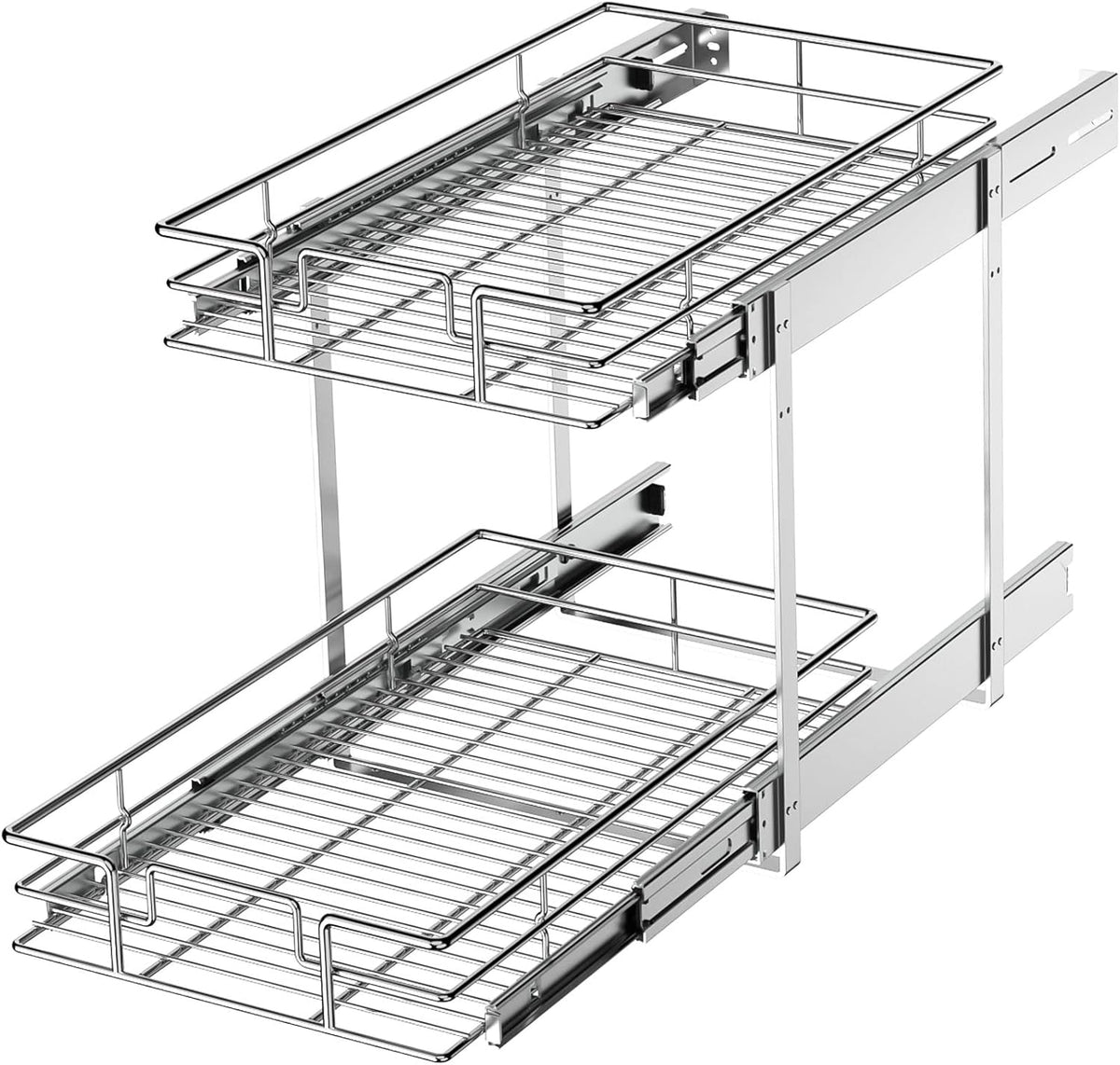 LOVMOR 2 Tier Individual Pull Out Cabinet Organizer 11½" W x 21½" D, Slide Out Kitchen Cabinet Storage Sliding Shelves
