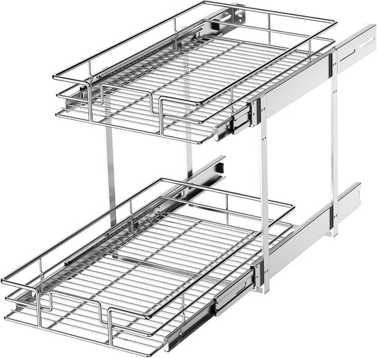 LOVMOR 2 Tier Individual Pull Out Cabinet Organizer 10½" W x 21½" D, Slide Out Kitchen Cabinet Storage Sliding Shelves