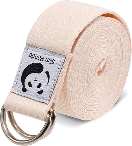 Slim Panda Yoga Strap for Stretching,Cotton Yoga Strap with Adjustable D-Ring Buckle,Non-Elastic Yoga Belt for Pilates,Gym Workouts,Physical Therapy,Improve Flexibility