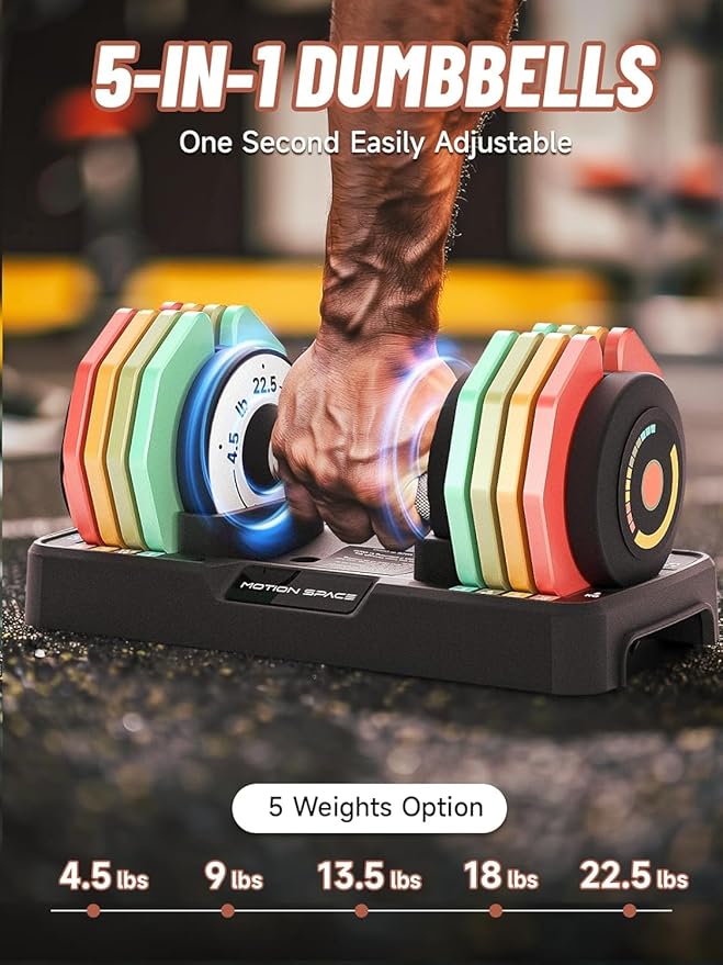 Adjustable Dumbbells Set 12.5LB/22.5LB Pair, 1-Sec Fast Adjustable 5 Weights by Turning Handle, Premium Comfort Non-slip Metal Dumbbells with Tray, Compact Size for Full Body Home Workout