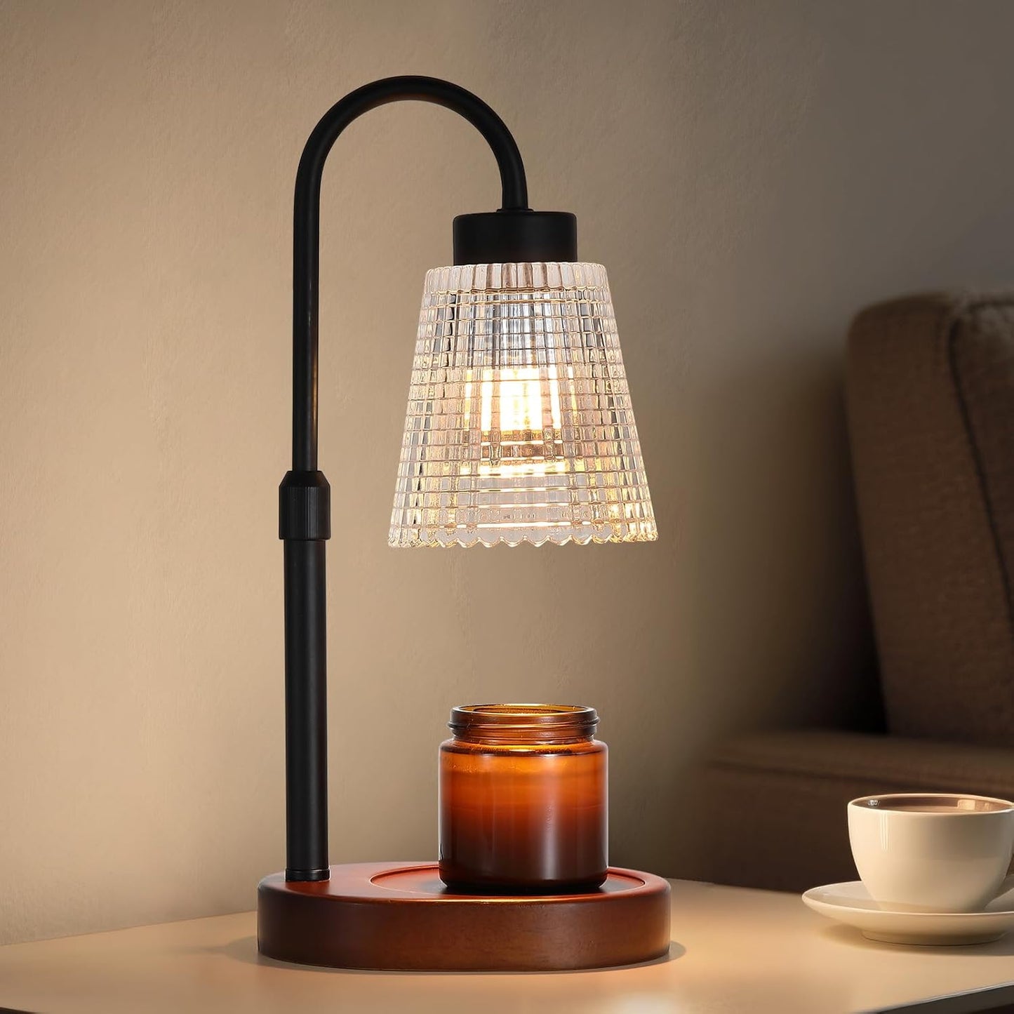 Black Candle Warmer Lamp WithTimer and Dimmer,Fragrance Electric Wax Melt Warmer with 2 Bulbs,Scented Jar Lamp,Mother's Day/Birthday/Christmas Gifts for Mom/Wife,Home Decor,Adjustable Height